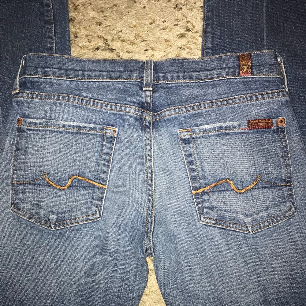 7 For All Mankind Low Waist Medium Blue Wash Bootcut Leg Jeans Size 28 EUC